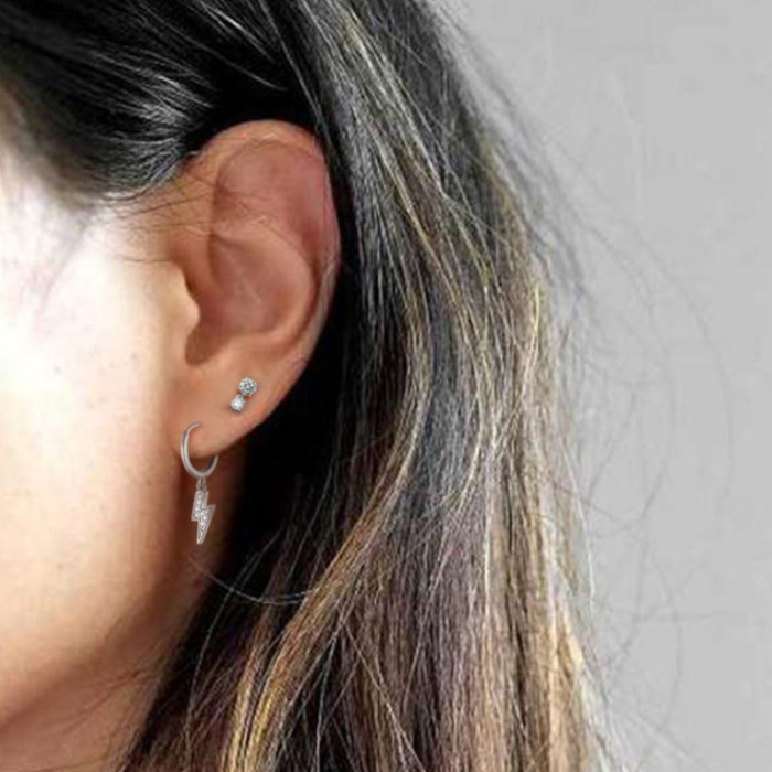 Amazon Bestselling S925 Sterling Silver Diamond-Encrusted Lightning Earrings Fashion Trendy INS Personality Versatile Ear Cuffs Earrings for Women