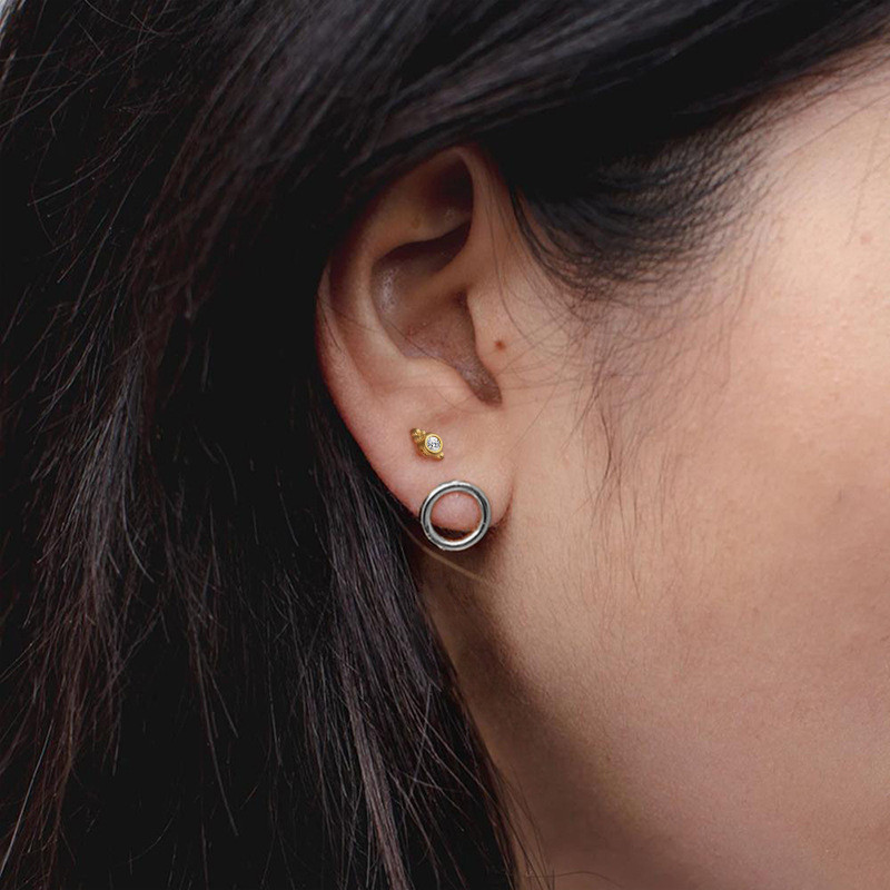 S925 Sterling Silver Gold-Plated Earrings Geometric Zircon Inlaid Personality Lighting Design Stud Earrings AliExpress Dropshipping