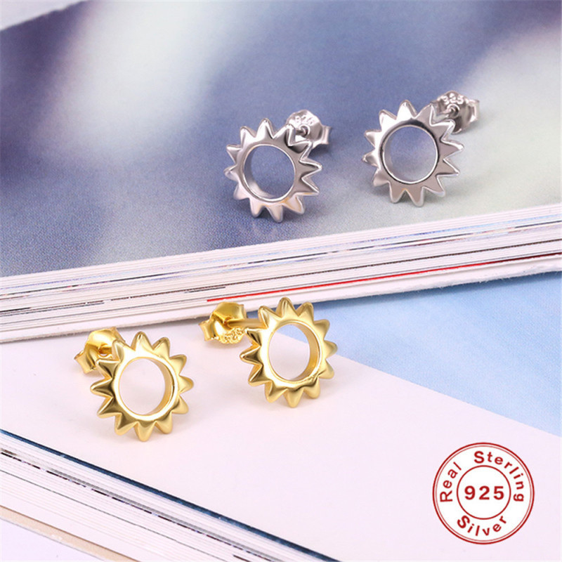 New S925 Sterling Silver Sunflower Earrings Creative Fashion Simple Korean Style Sunflower Versatile Earrings for Women