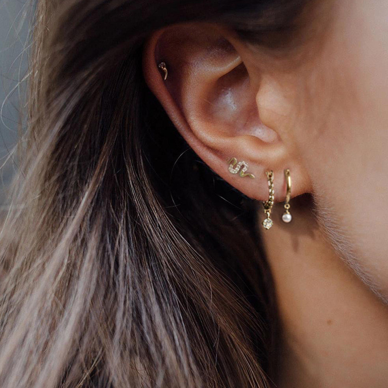 European and American S925 Sterling Silver INS Fun Little Snake Earrings Cross-Border Best-Selling Fashion Little Snake Diamond-Studded Earrings Women's Ear Jewelry