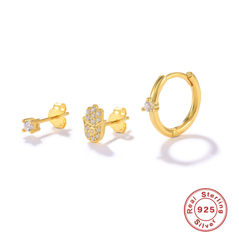 S925 Sterling Silver European and American Hot-Selling Set Asymmetric Earrings Hoop Earrings Stud Earrings Japanese and Korean Style Personality Fashion Light Luxury Earrings