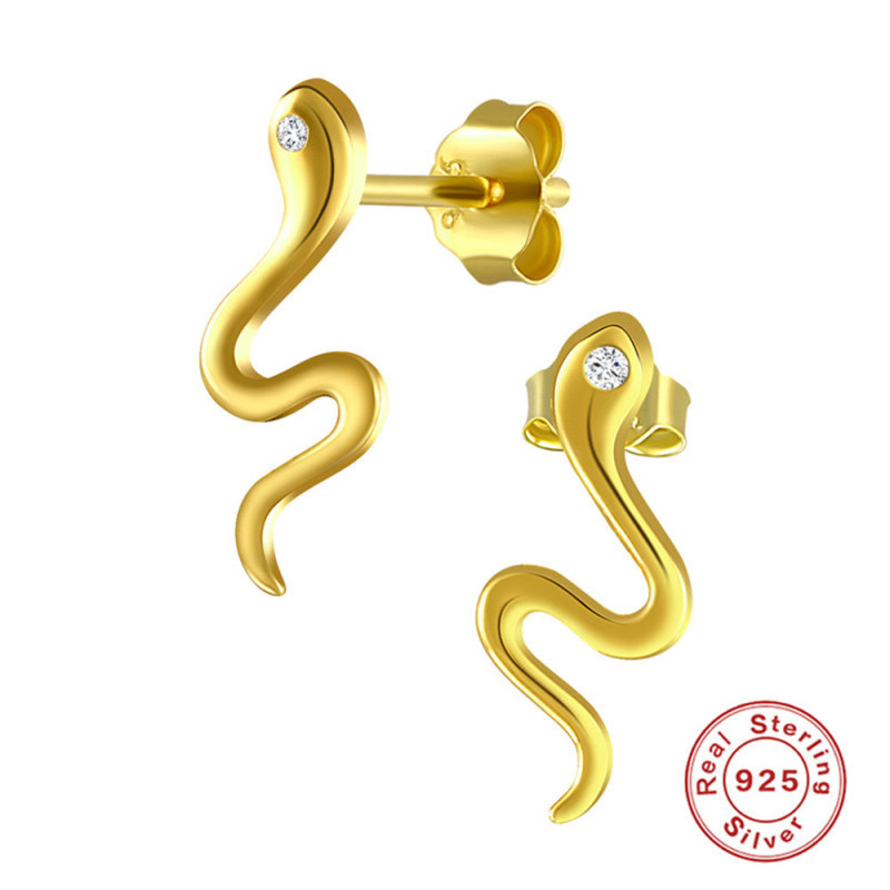 S925 Sterling Silver Fun Little Snake Earrings Cross-Border European and American Hot Selling Creative Simple INS Trendy Earrings Jewelry
