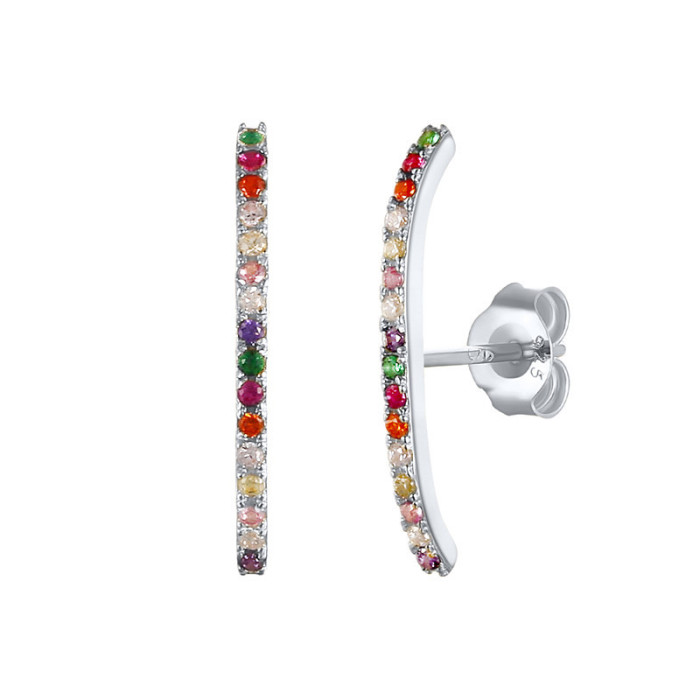 S925 Sterling Silver Single Row Stone Stud Earrings Creative Fashion Trendy Earrings Hoops Exclusive for Women