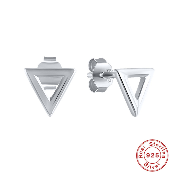 Amazon Hot-Selling Simple Geometric Hollow Design Triangle Earrings Trendy Ins Style S925 Sterling Silver Earrings Je...