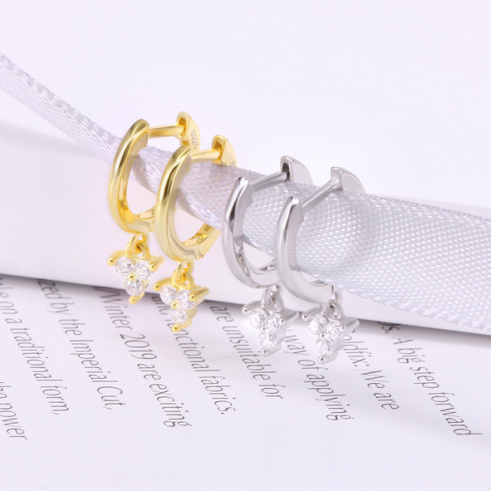 S925 Sterling Silver Three Diamond Stud Earrings Cross-Border Hot Sale Eight Hearts Eight Arrows Inlaid Diamond Women's Earrings Valentine's Day Gift