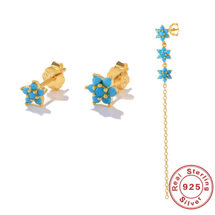 S925 Sterling Silver High-End Stone-Studded Five-Pointed Star Earrings Ear Thread INS Classic Creative Versatile Ea...