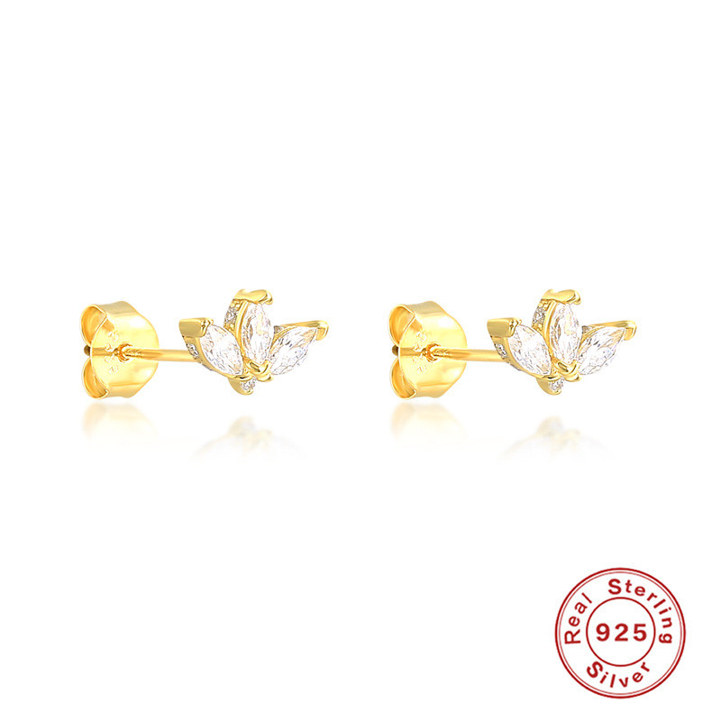 S925 Sterling Silver Horse Eye Inlaid Diamond Stud Earrings AliExpress Hot Sale Simple Ins Style Earrings Stud Earrings Women's Jewelry