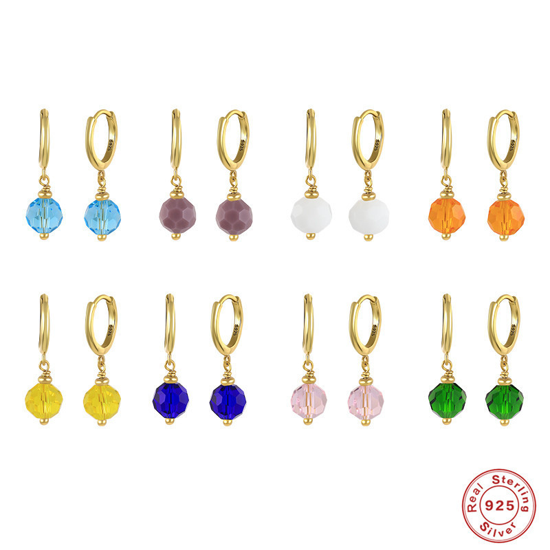 S925 Sterling Silver Personalized Football Glass Stone Pendant Layered Earrings Korean and Japanese Style Super Shiny Diamond-Studded Hoop Earrings for Women