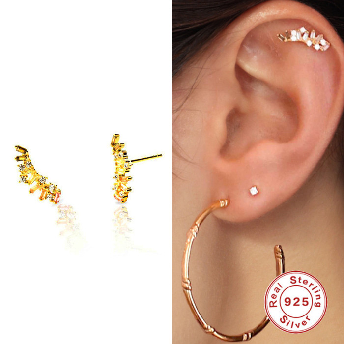 S925 Sterling Silver Personalized Colorful Stone-Inlaid Earrings Studs Trendy Light Luxury INS Simple Versatile Ear...