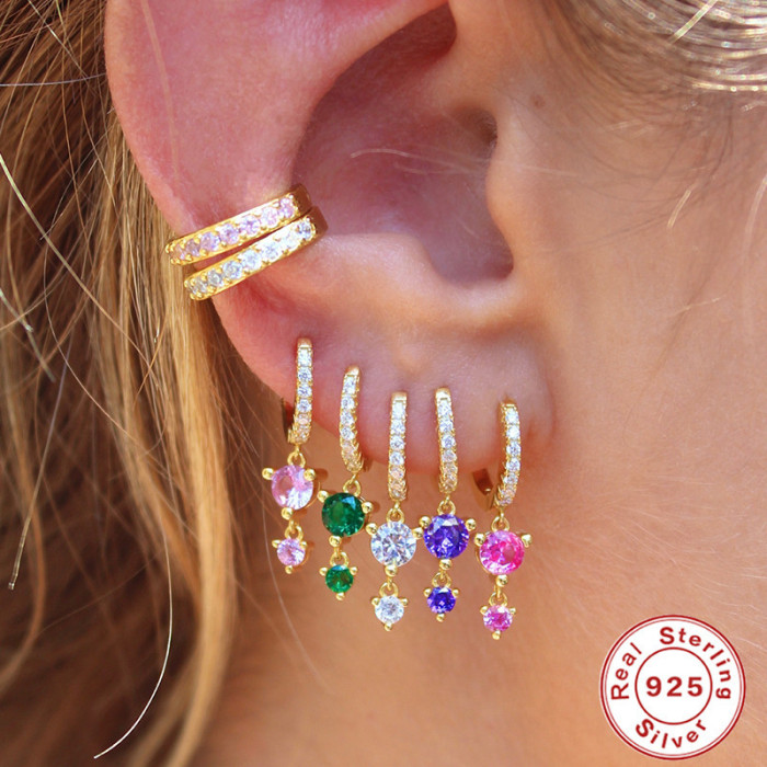 S925 Sterling Silver Round Snowflake Inlaid Diamond Exquisite Hoop Earrings European and American Hot-Selling Socialite Minimalist Style High-End Earrings