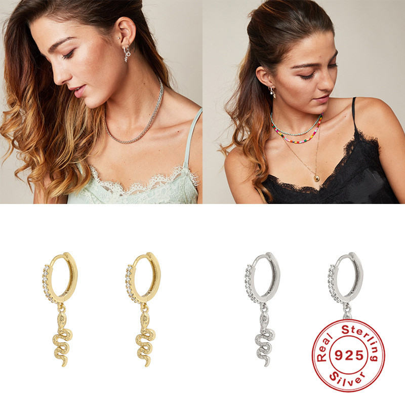 S925 Sterling Silver Creative Snake Animal Earrings Ear Clips Light Luxury Fashion Minimalist Style Ear Jewelry INS Hoop Accessories