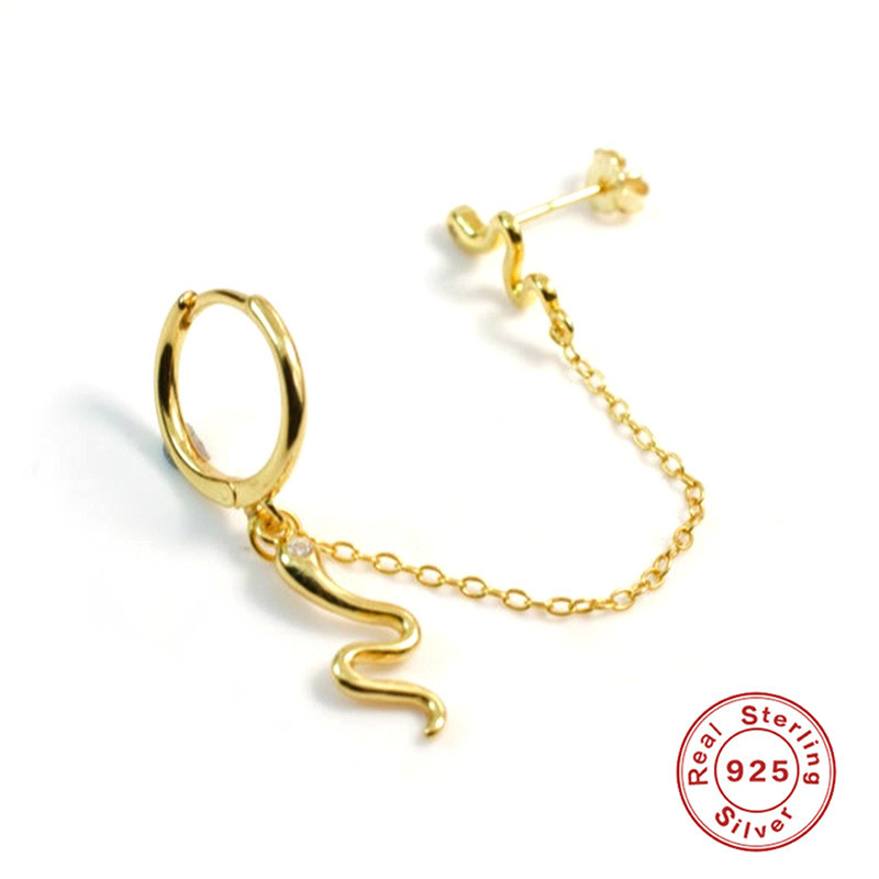 S925 Sterling Silver Snake Chain Double Piercing Hoop Earrings Stud Earrings European and American Hot Selling INS Minimalist Style Ear Cuffs Ear Jewelry