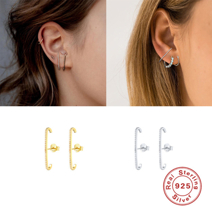 S925 Sterling Silver Earrings Single Row Inlaid with Diamonds Trendy Earrings Jewelry European and American Hot Selling Japanese and Korean INS Style Elegant Personality Earrings