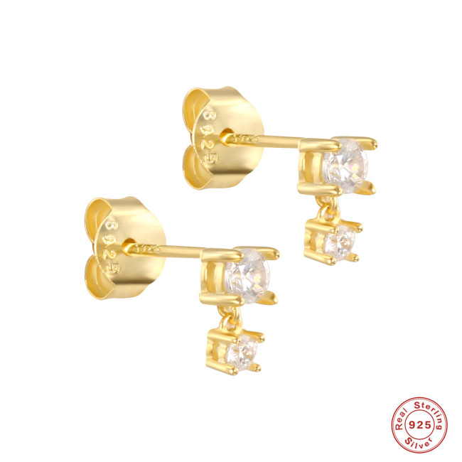 S925 Sterling Silver Four-Prong Diamond Stud Earrings Amazon Hot-Selling European and American Fashion Simple Ins Style Earrings One Piece Dropshipping