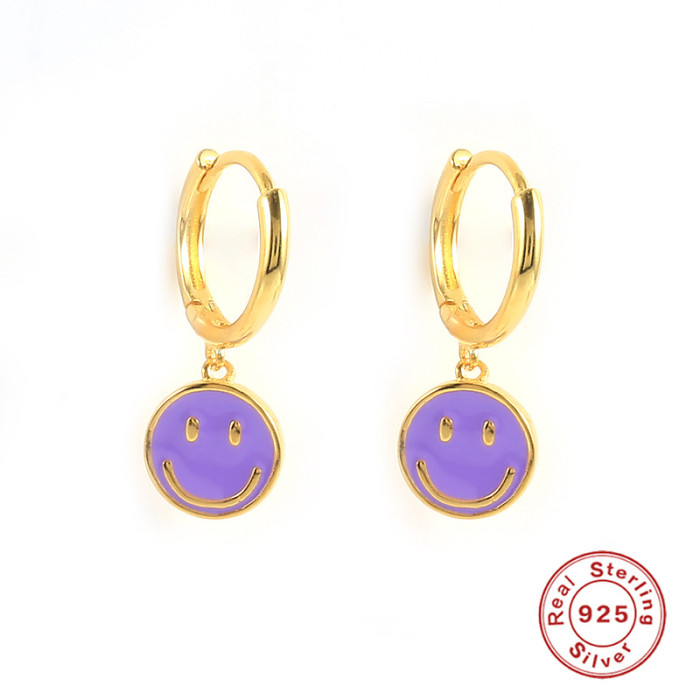 S925 Sterling Silver Smiley Face Oil Drop Earrings Ear Clips Fashion Simple Versatile Creative Women's Hoop Earrings...