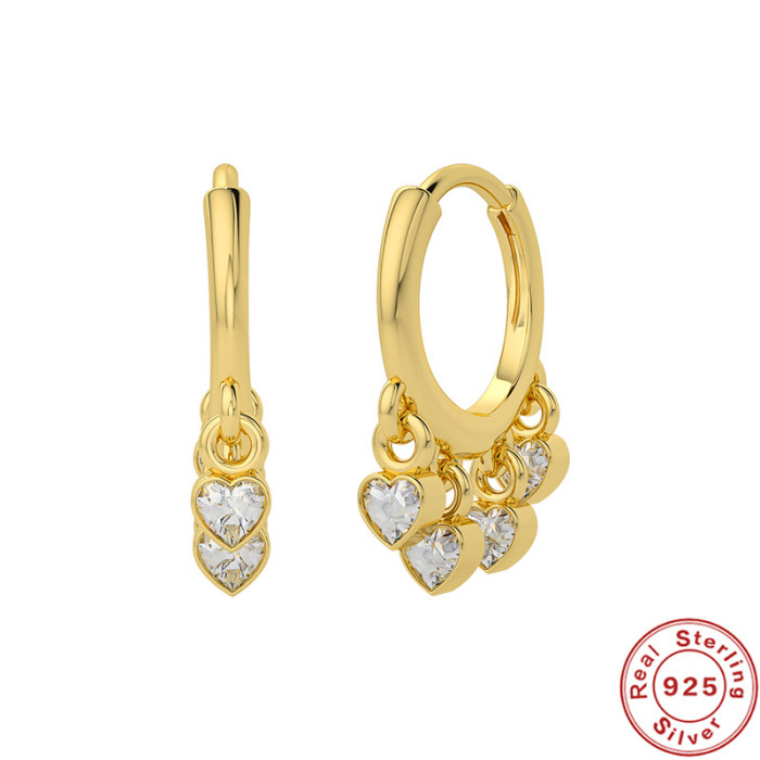S925 Sterling Silver Heart Shiny Hoop Earrings Ear Cuffs Earrings Cross-Border Hot Sale Fashion Personality Simple Ear Cuffs Ear Jewelry