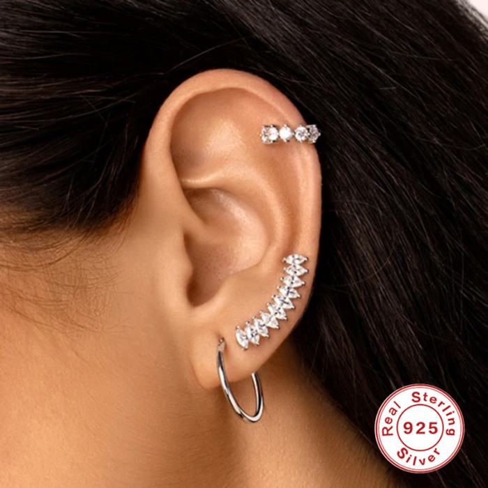 S925 Sterling Silver New Trendy Geometric Rhombus Horse Eye Stud Earrings Korean and Japanese Style Personality Light Luxury Diamond INS Earrings