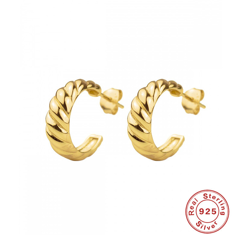 S925 Sterling Silver Fashion Bagel C-shaped Hoop Earrings Studs Cross-border Bestseller Personality INS Style Ear Clips Trendy Earrings