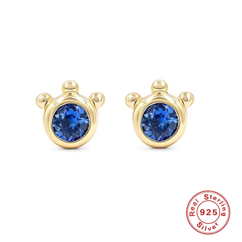 S925 Sterling Silver Sapphire Cat Paw Earrings Korean and Japanese Hot Sale French Style Small Mini Diamond Inlaid Light Luxury Earrings for Women