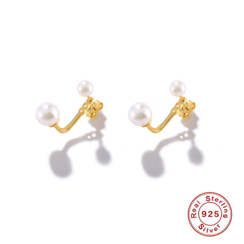 S925 Sterling Silver Adjustable Earrings with Design Sense Imitation Pearl Earrings Dongdaemun Socialite Minimalist INS Style Earrings