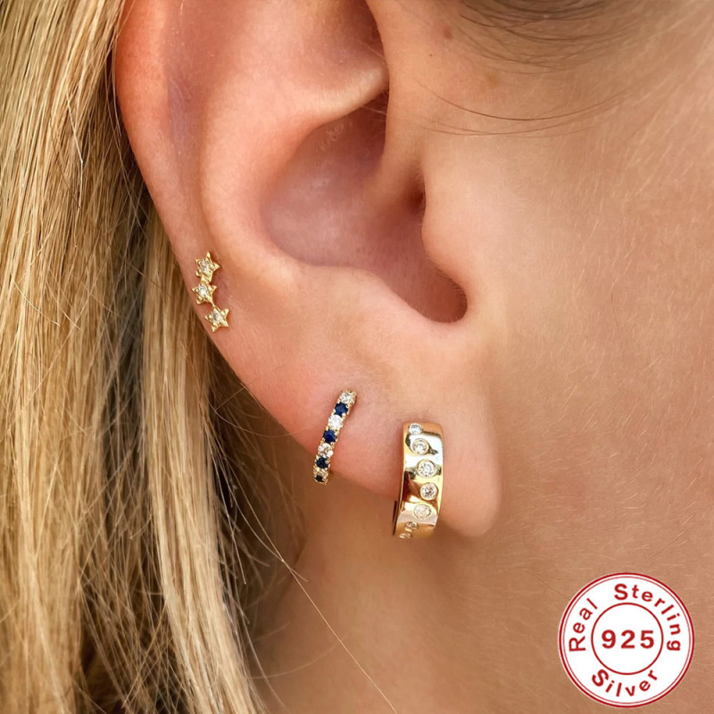 S925 Sterling Silver Wide Diamond-Studded INS Style Versatile Hoop Earrings European and American Elegant Exaggerated Minimalist Earrings