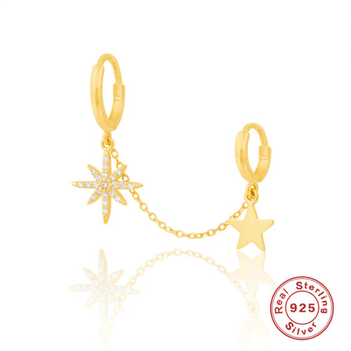 S925 Sterling Silver Single Mixed Chain Double Wear Star Pendant Hoop Earrings Cross-Border Personality Fashion Creative Ear Cuff