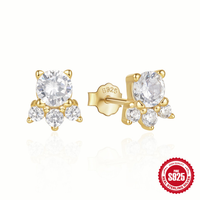 New 925 Sterling Silver Small Cute Stud Earrings Korean Style Elegant Niche Design High-end Earrings for Women In Stock