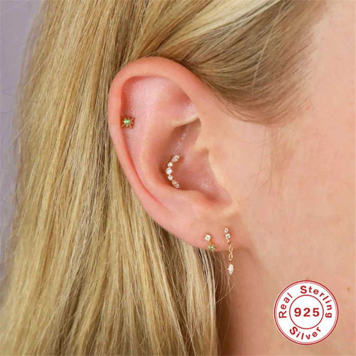 S925 Sterling Silver Chain Inlaid Diamond Marquise Pendant Earrings Stud Earrings European and American Fashion Cross-Border Hot Selling INS Ear Thread Earrings