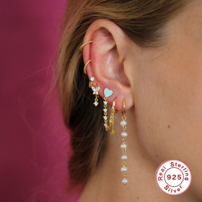 New S925 Sterling Silver Exquisite Chain Oval Pearl Earrings Ear Thread Korean Version Light Luxury Niche High-end Ea...