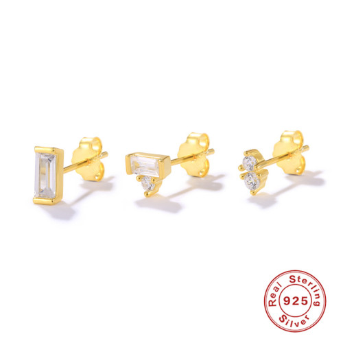 S925 Sterling Silver Fashion Simple 3-Piece Set Asymmetric Earrings Studs European and American Hot-Selling Trendy INS Style Earrings