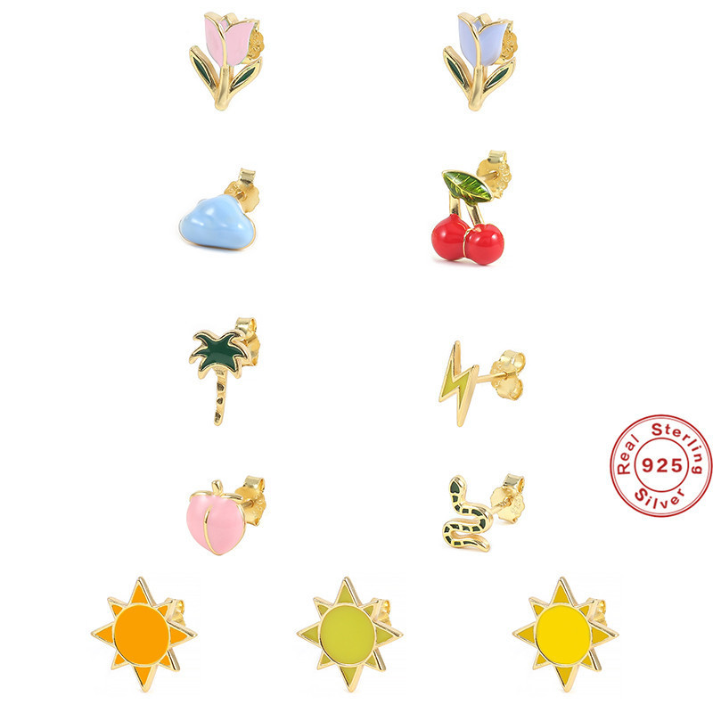 S925 Sterling Silver Single Drop Oil Earrings European and American Bestselling Trendy Simple Creative Cloud Lightning Earrings