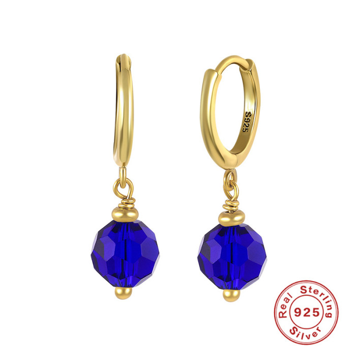 S925 Sterling Silver Personalized Football Glass Stone Pendant Layered Earrings Korean and Japanese Style Super Shiny Diamond-Studded Hoop Earrings for Women
