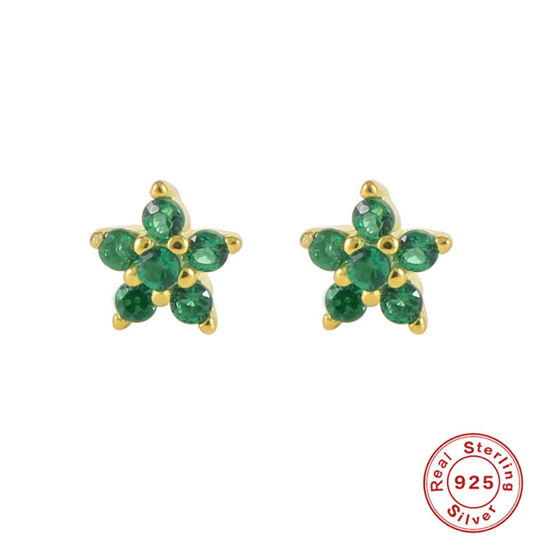 S925 Sterling Silver Petal Colorful Inlaid Diamond Snowflake Stud Earrings Cross-Border Hot Sale Simple Fashion Trend INS Earrings