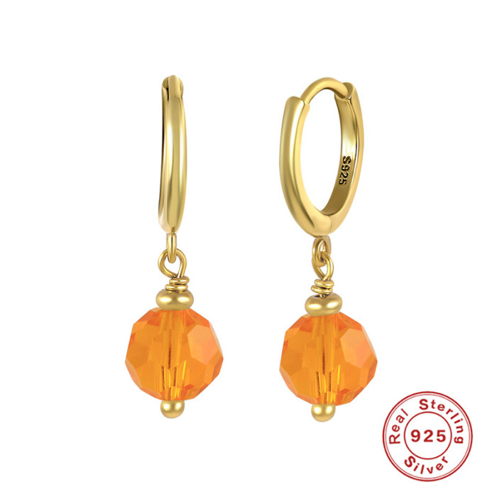 S925 Sterling Silver Personalized Football Glass Stone Pendant Layered Earrings Korean and Japanese Style Super Shiny Diamond-Studded Hoop Earrings for Women