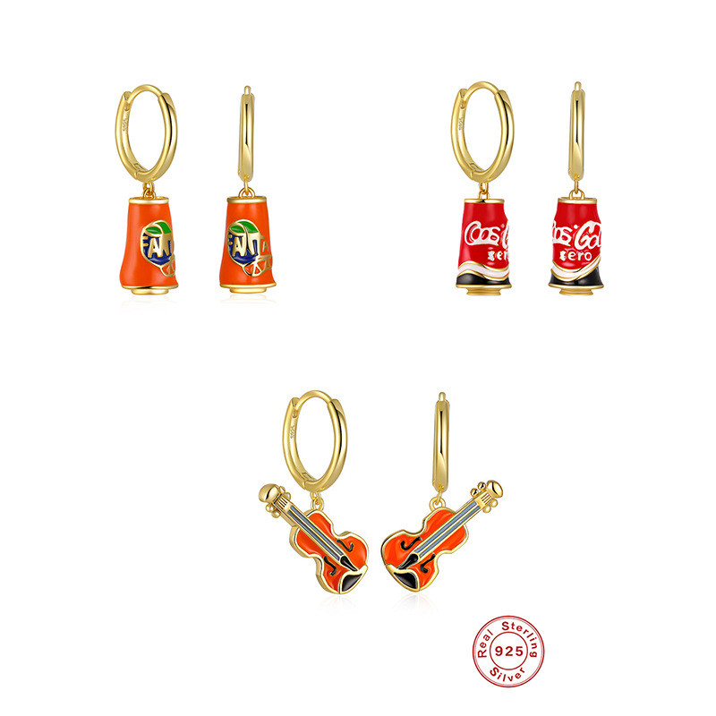 S925 Sterling Silver Creative Fun Beverage Bottle Earrings Hoop Earrings Ear Clips Earrings European and American New Enamel Oil Drop Earrings