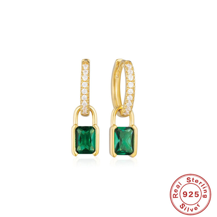 S925 Sterling Silver Super Sparkling Diamond-Encrusted Ins Style Square Zircon Earrings Hoop Earrings European and American Hot Selling Trendy Earrings for Women
