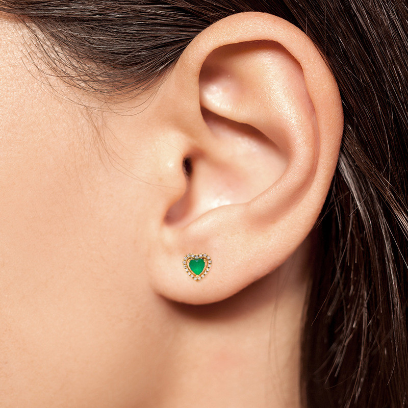 S925 Sterling Silver Heart-Shaped Emerald Gemstone Classic Wedding Stud Earrings European and American French Style Low-Key Luxury Earrings
