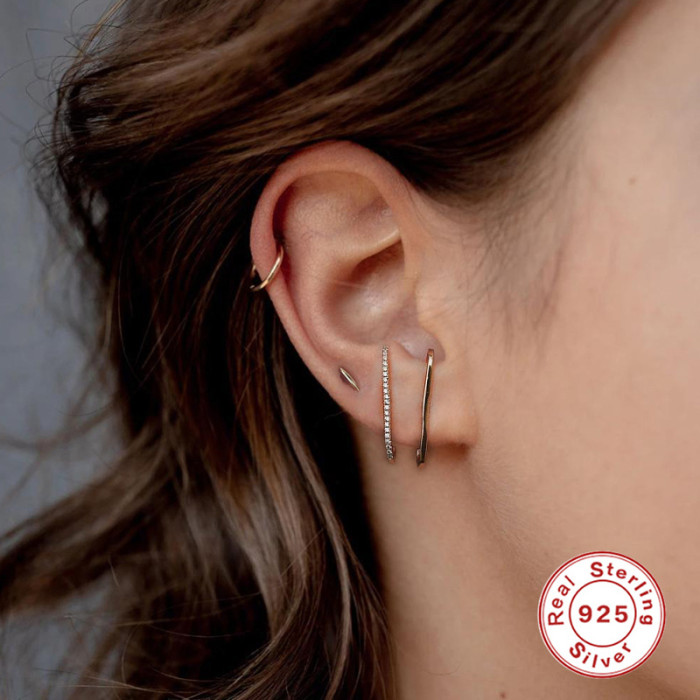 S925 Sterling Silver Earrings Single Row Inlaid with Diamonds Trendy Earrings Jewelry European and American Hot Selling Japanese and Korean INS Style Elegant Personality Earrings