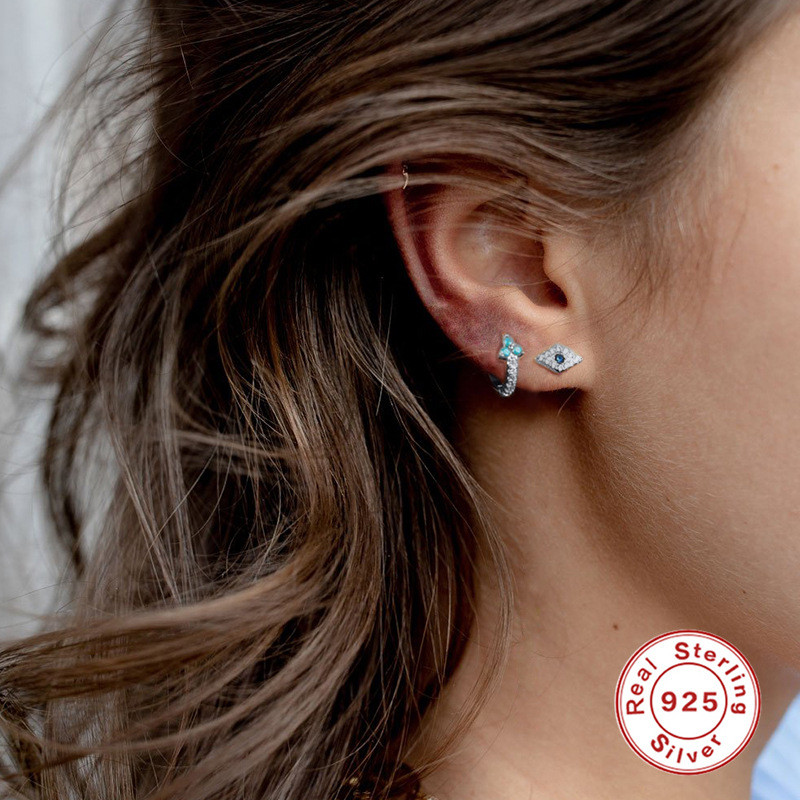 European and American Cross-Border S925 Sterling Silver Devil's Eye Earrings Trendy Personality Temperament Versatile Earrings Eye Diamond-Studded Ear Jewelry
