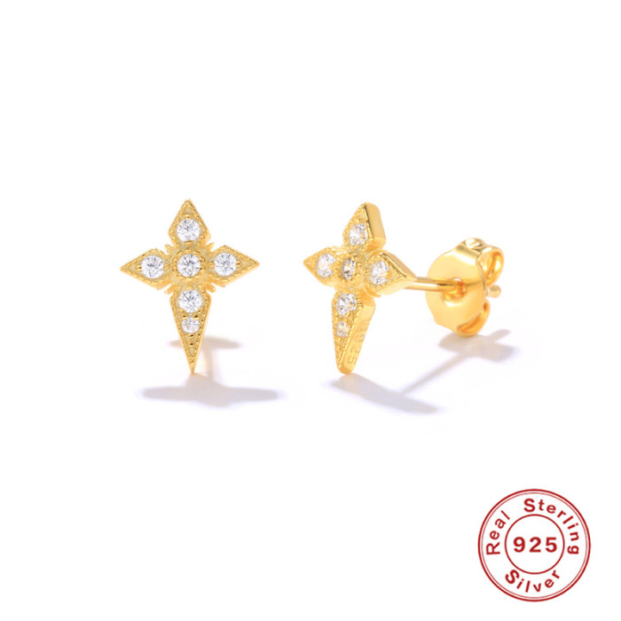 S925 Sterling Silver New Cross Diamond-Studded Earrings Hoop Earrings European and American Cross-Border Hot-Selling Creative INS Style Earrings