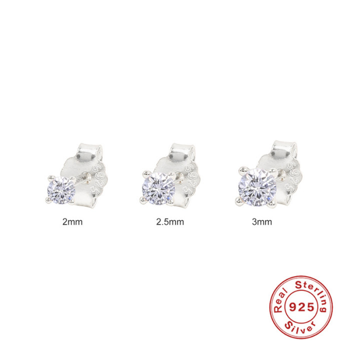S925 Sterling Silver Simple Ins Versatile Single Diamond Stud Earrings Korean and Japanese Style Elegant Personality Light Luxury Women's Earrings Set of 3