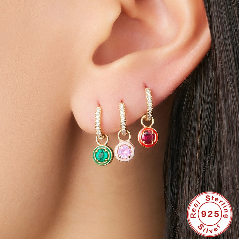 S925 Sterling Silver Oil Drop Imitation Enamel Round Colorful Diamond Hoop Earrings European and American Style Super Sparkling Diamond-Encrusted Earrings for Women