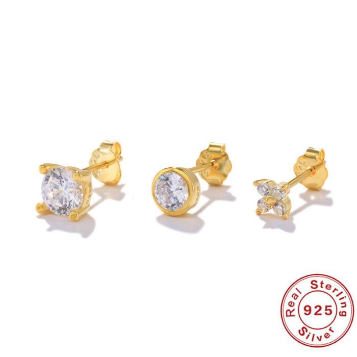 S925 Sterling Silver High-end Stone-Studded Earrings Wholesale Personalized Simple Versatile Earrings Set Dongdaemu...