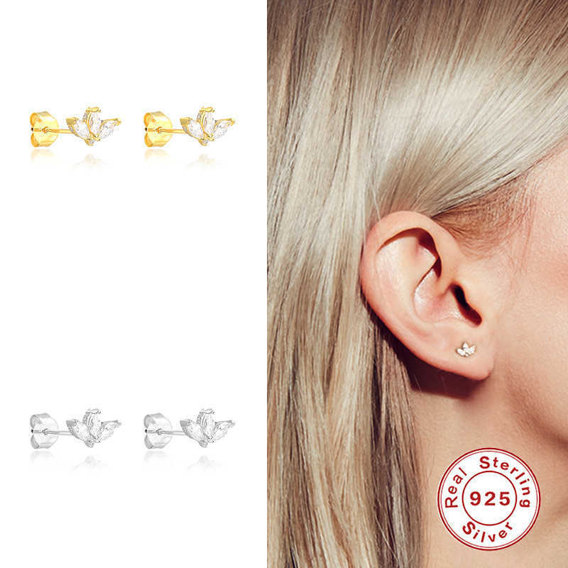 S925 Sterling Silver Horse Eye Inlaid Diamond Stud Earrings AliExpress Hot Sale Simple Ins Style Earrings Stud Earrings Women's Jewelry