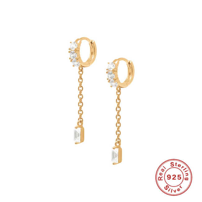 S925 Sterling Silver Square Pendant Diamond-Studded Earrings European and American Hot-Selling Fashion Light Luxury Creative INS Hoop Earrings
