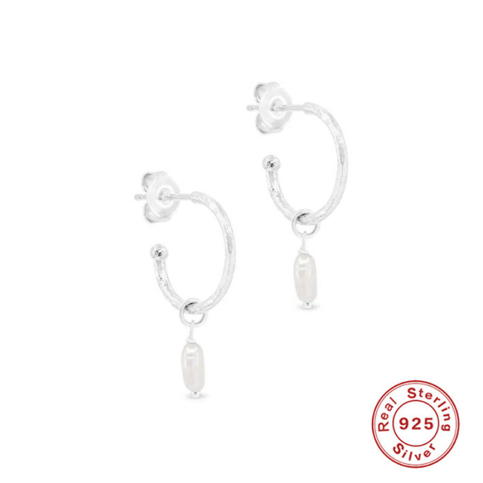 S925 Sterling Silver C-shaped Hoop Earrings Pearl Drop Earrings Stud Earrings European and American Cross-border Hot-selling Exaggerated INS Earrings for Women