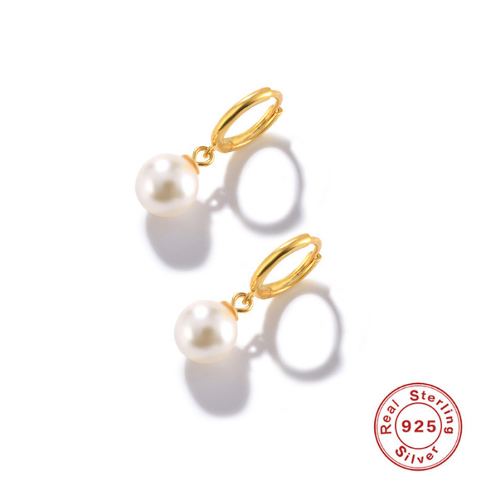 S925 Sterling Silver Minimalist Smooth Pearl Earrings Hoop Earrings Ear Clips Earrings Japanese Korean INS Design Imitation Pearl Earrings