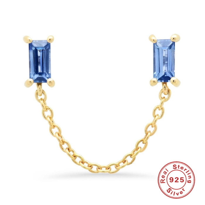 S925 Sterling Silver Geometric Creative Simple Single Stone Chain Earrings Studs Ear Lines Hot Selling INS Trendy E...
