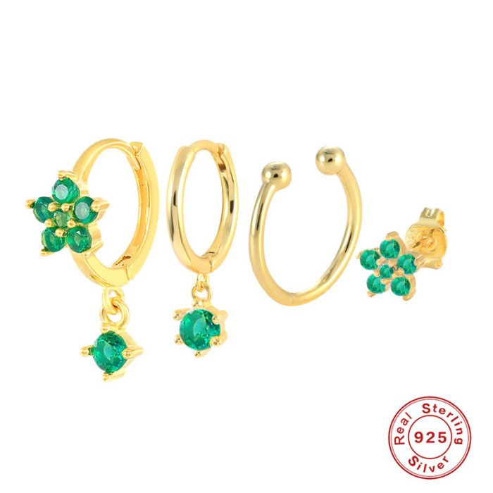S925 Sterling Silver Inlaid Diamond Oil Drop Earrings Ear Clips Ear Studs Earrings European and American Bestseller INS Enamel Personality Earrings Set