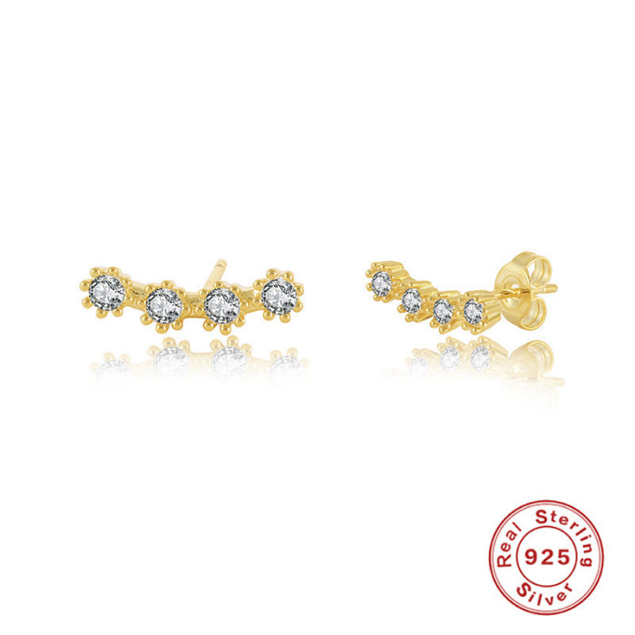 S925 Sterling Silver Single Row Diamond-Encrusted Light Luxury INS Earrings Studs Korean Style Elegant Niche Design K Gold Luxurious Ear Jewelry